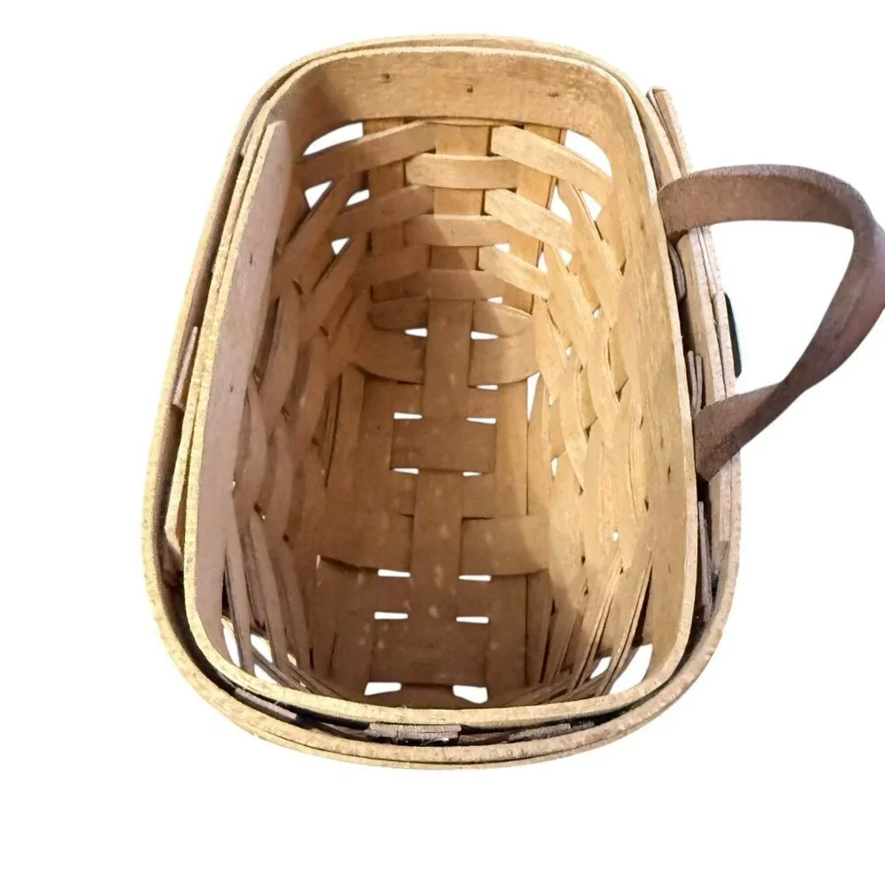 Longaberger Small Hanging Wall Basket w/Leather Strap & Sawtooth Hanger